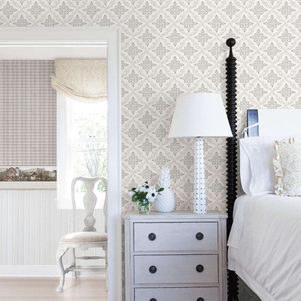York Wynonna Light Grey Geometric Floral Wallpaper