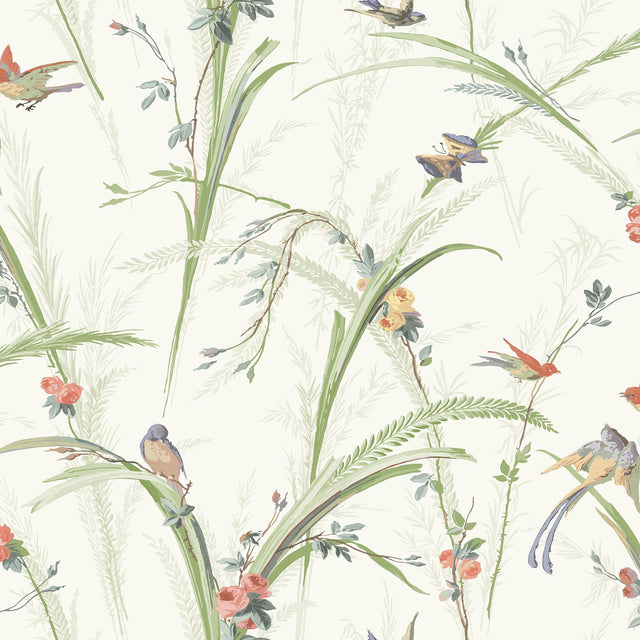 York Meadowlark Light Green Botanical Wallpaper