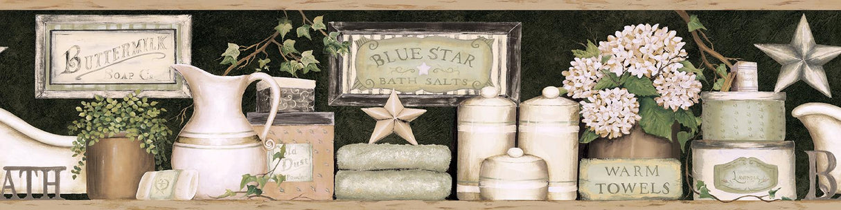 York Country Bath Black Rustic Border