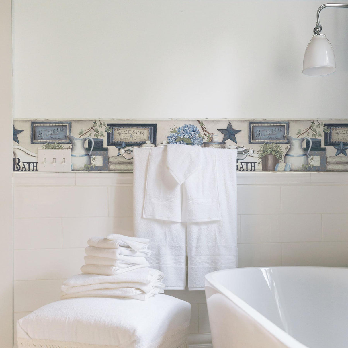 York Country Bath Blue Rustic Border