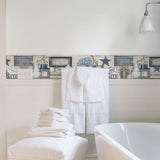York Country Bath Blue Rustic Border