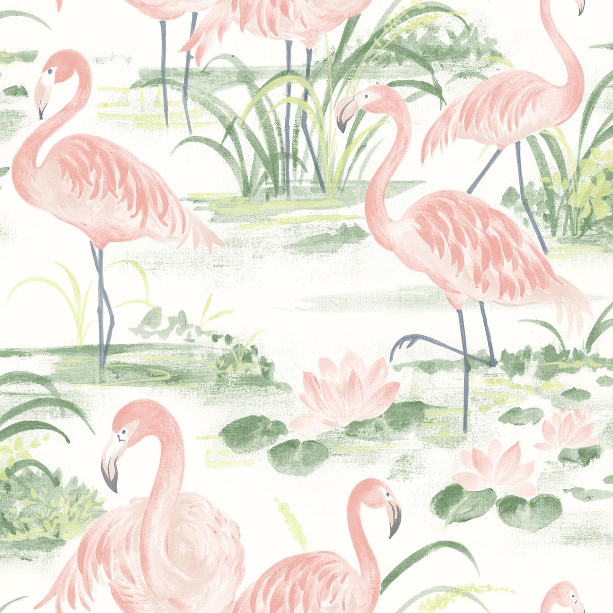 York Everglades Coral Flamingos Wallpaper