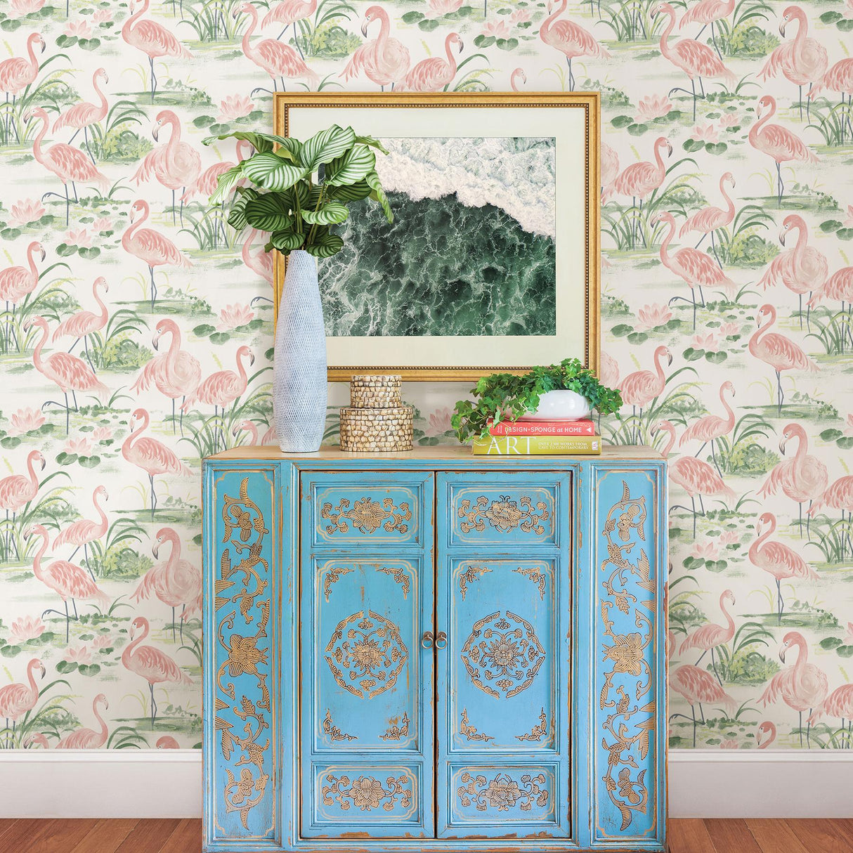 York Everglades Coral Flamingos Wallpaper