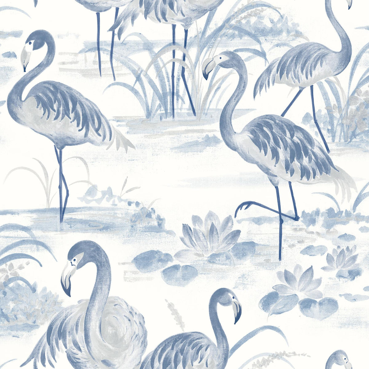 York Everglades Blue Flamingos Wallpaper