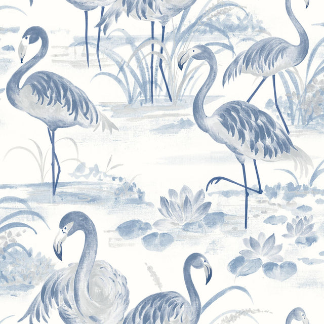 York Everglades Blue Flamingos Wallpaper