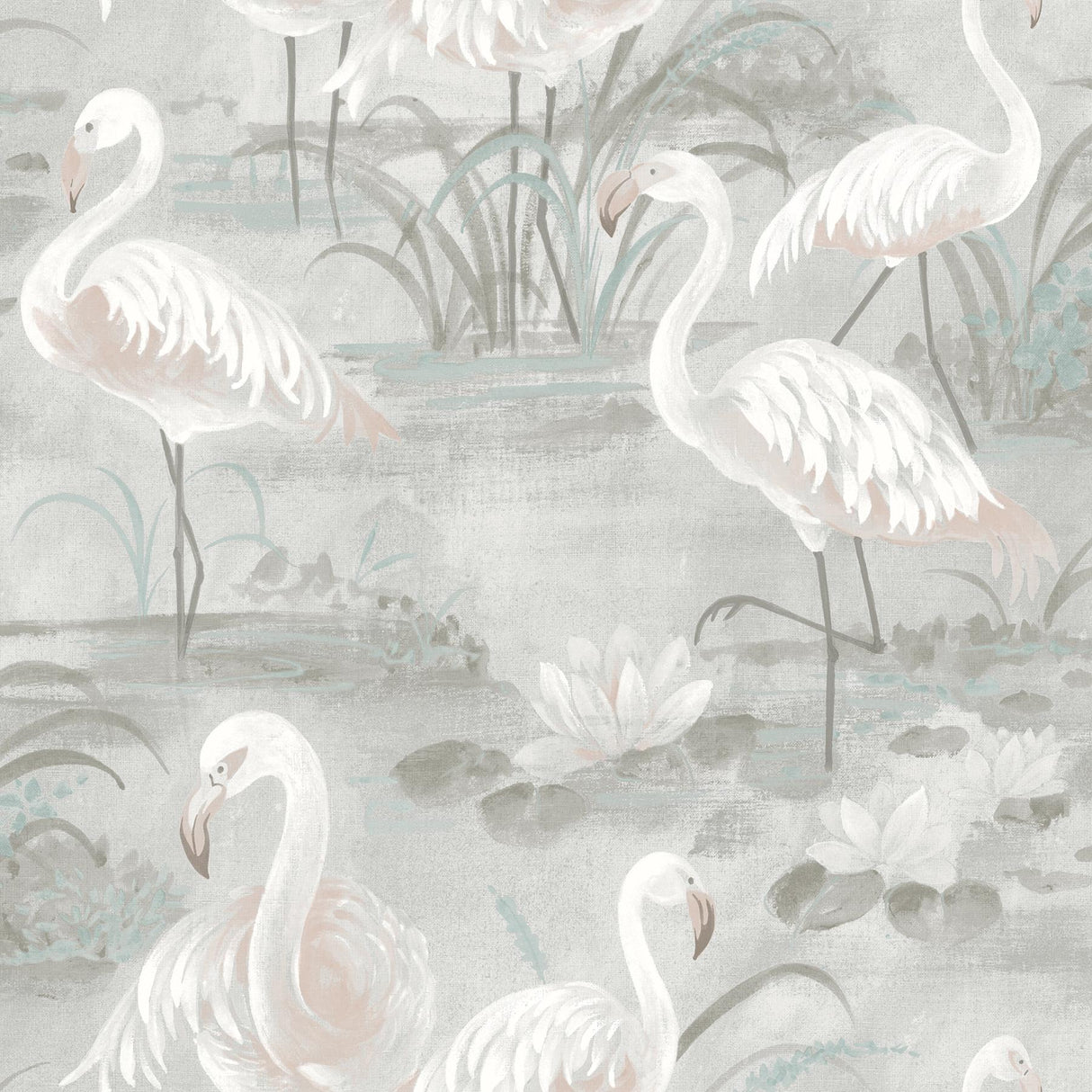 York Everglades Grey Flamingos Wallpaper