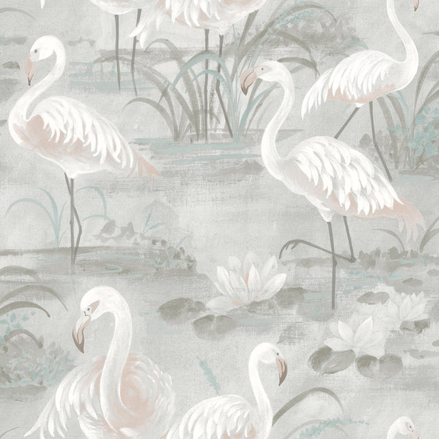 York Everglades Grey Flamingos Wallpaper