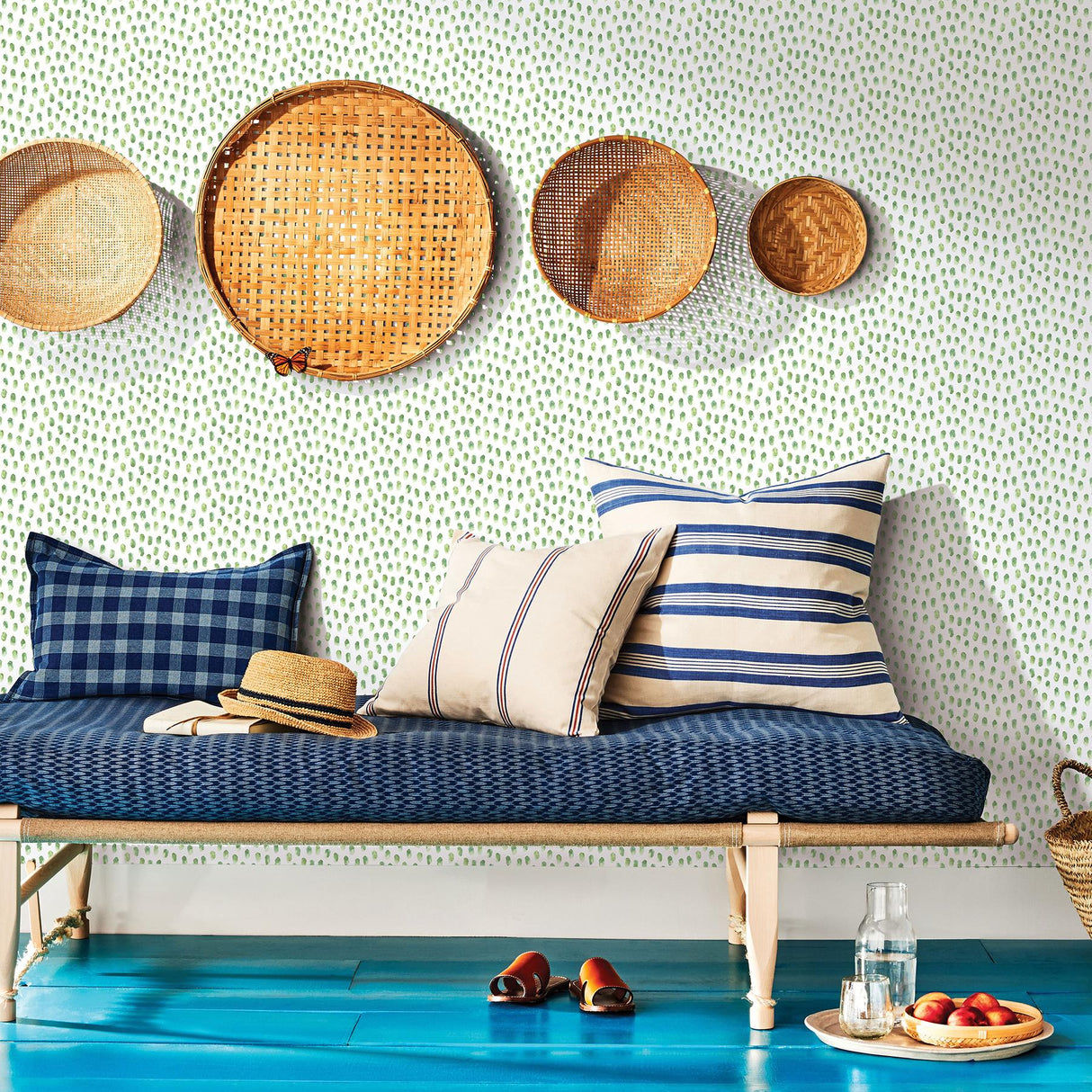 York Sand Drips Green Painted Dots Wallpaper