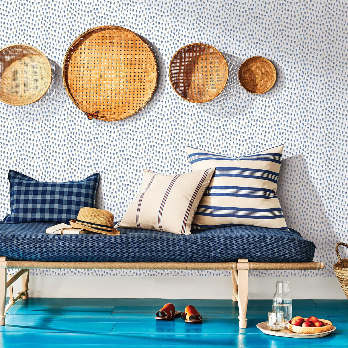 York Sand Drips Blue Painted Dots Wallpaper