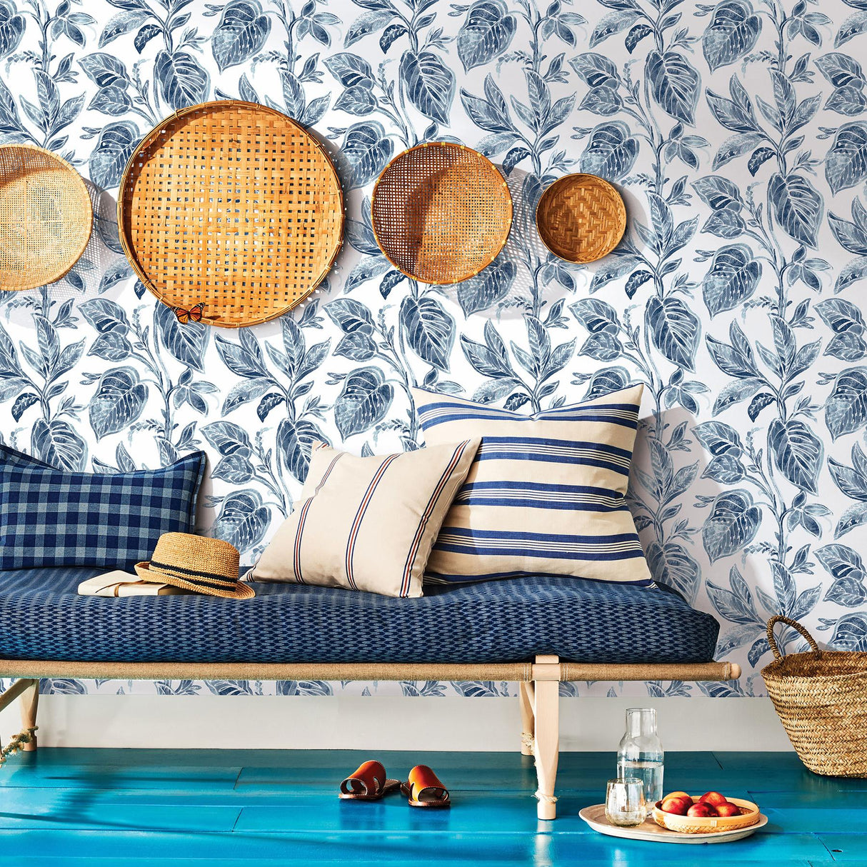 York Mangrove Blue Botanical Wallpaper