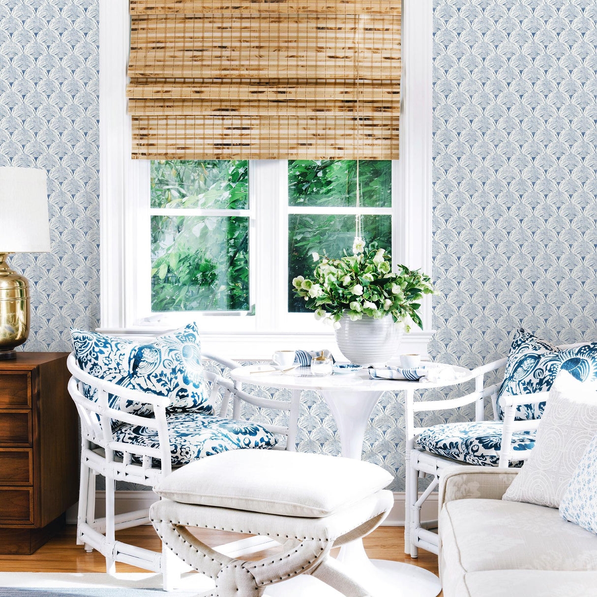 York Santiago Blue Scalloped Wallpaper
