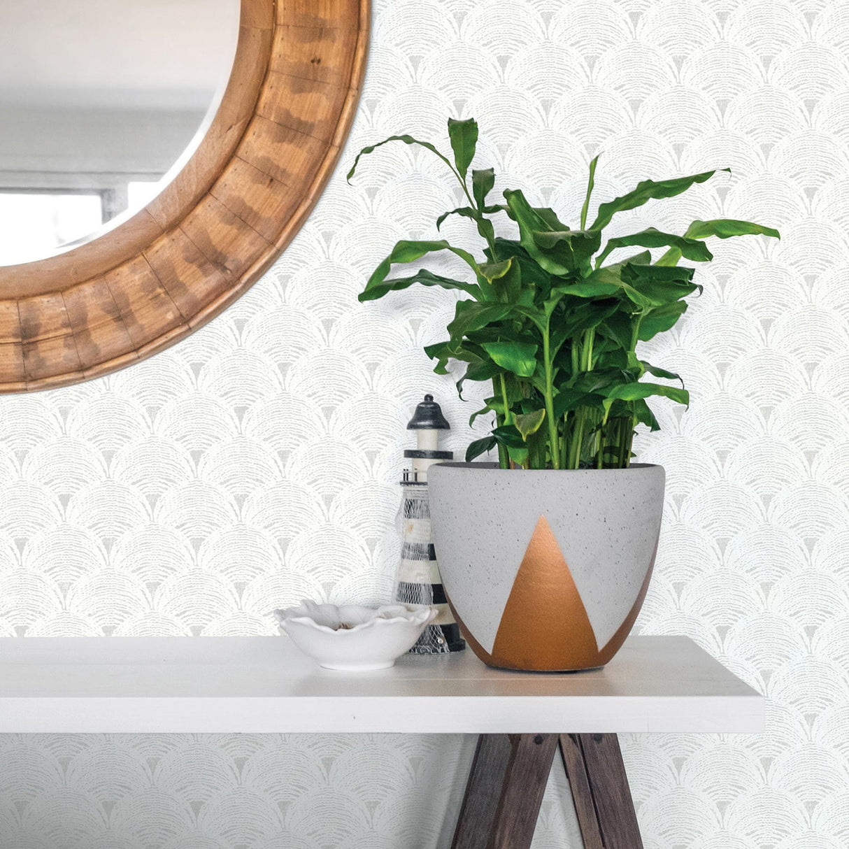 York Santiago Grey Scalloped Wallpaper