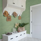 York Waverly Green Faux Grasscloth Wallpaper