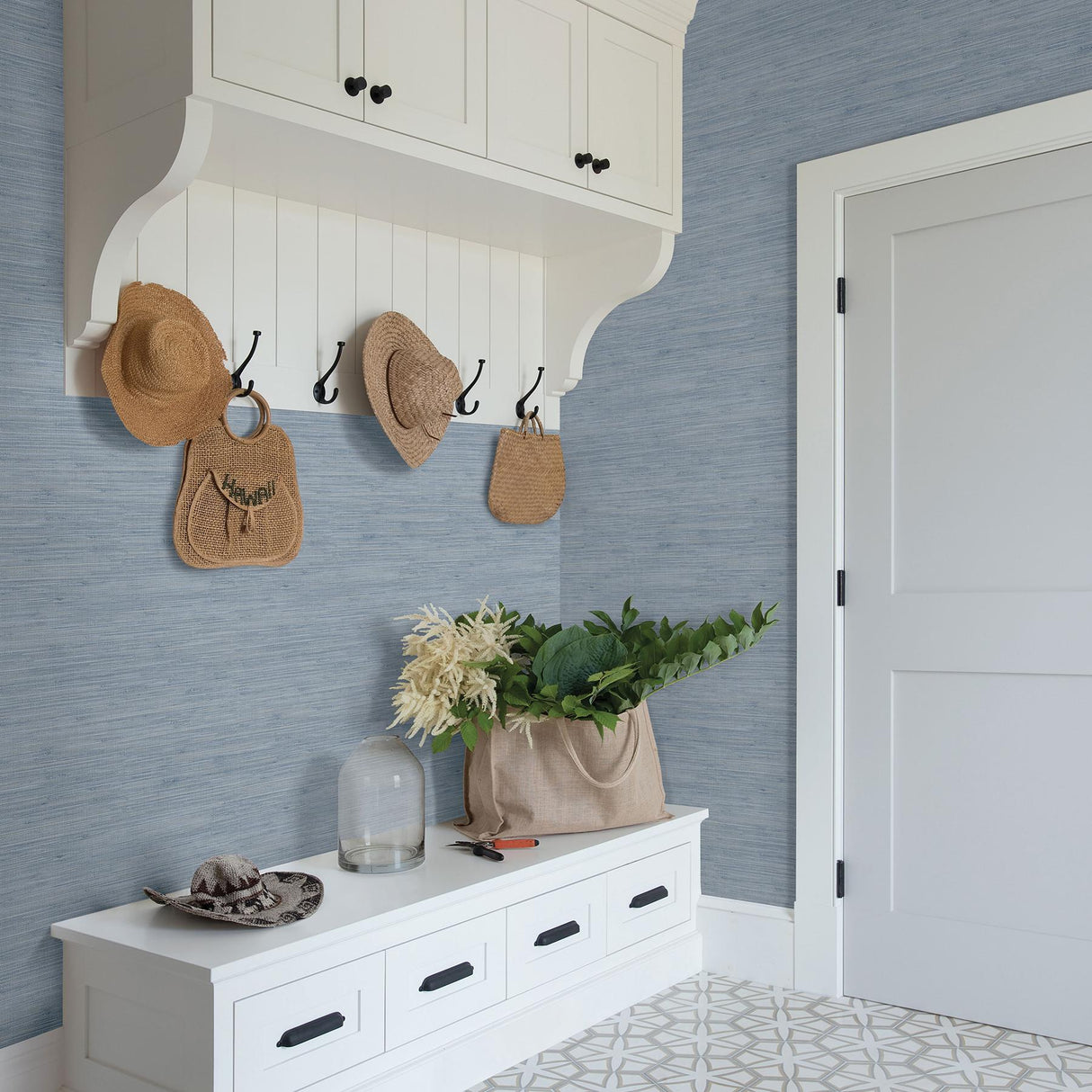 York Waverly Blue Faux Grasscloth Wallpaper