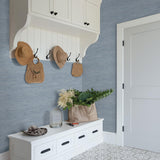 York Waverly Blue Faux Grasscloth Wallpaper