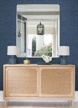 York Nimmie Navy Woven Grasscloth Wallpaper