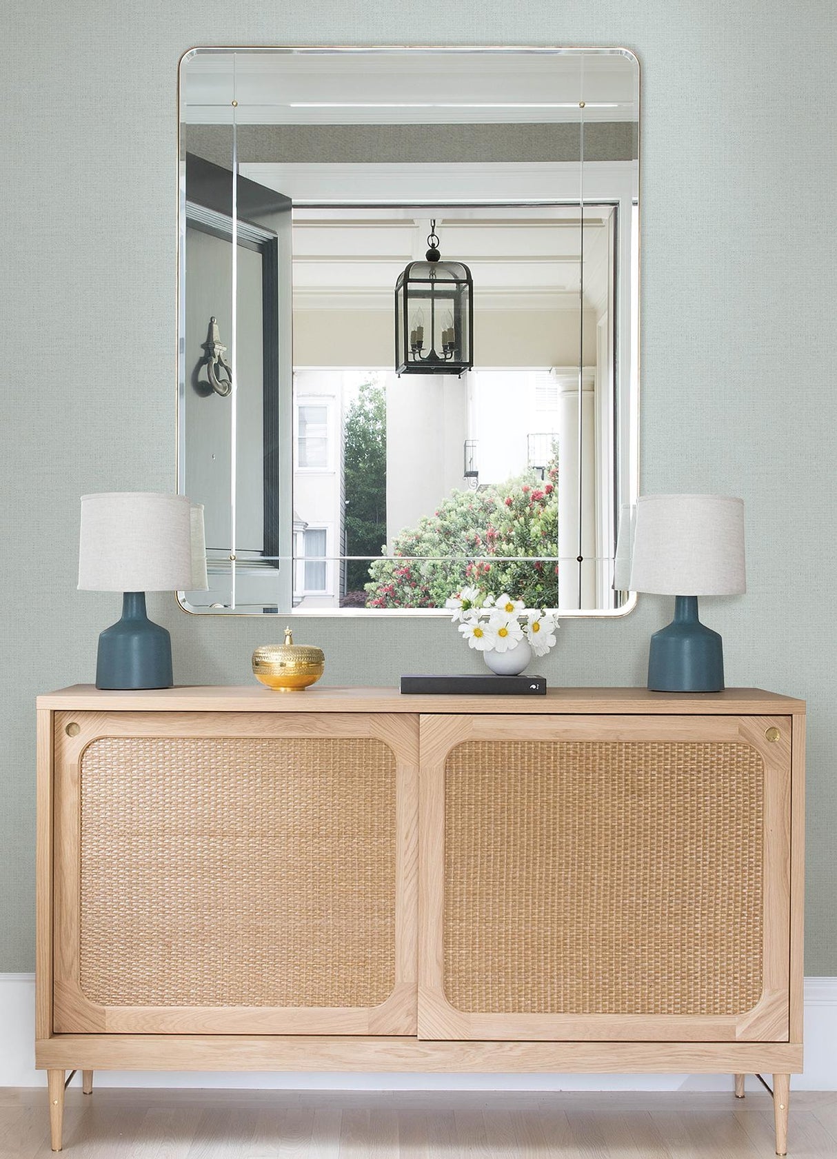 York Nimmie Teal Woven Grasscloth Wallpaper