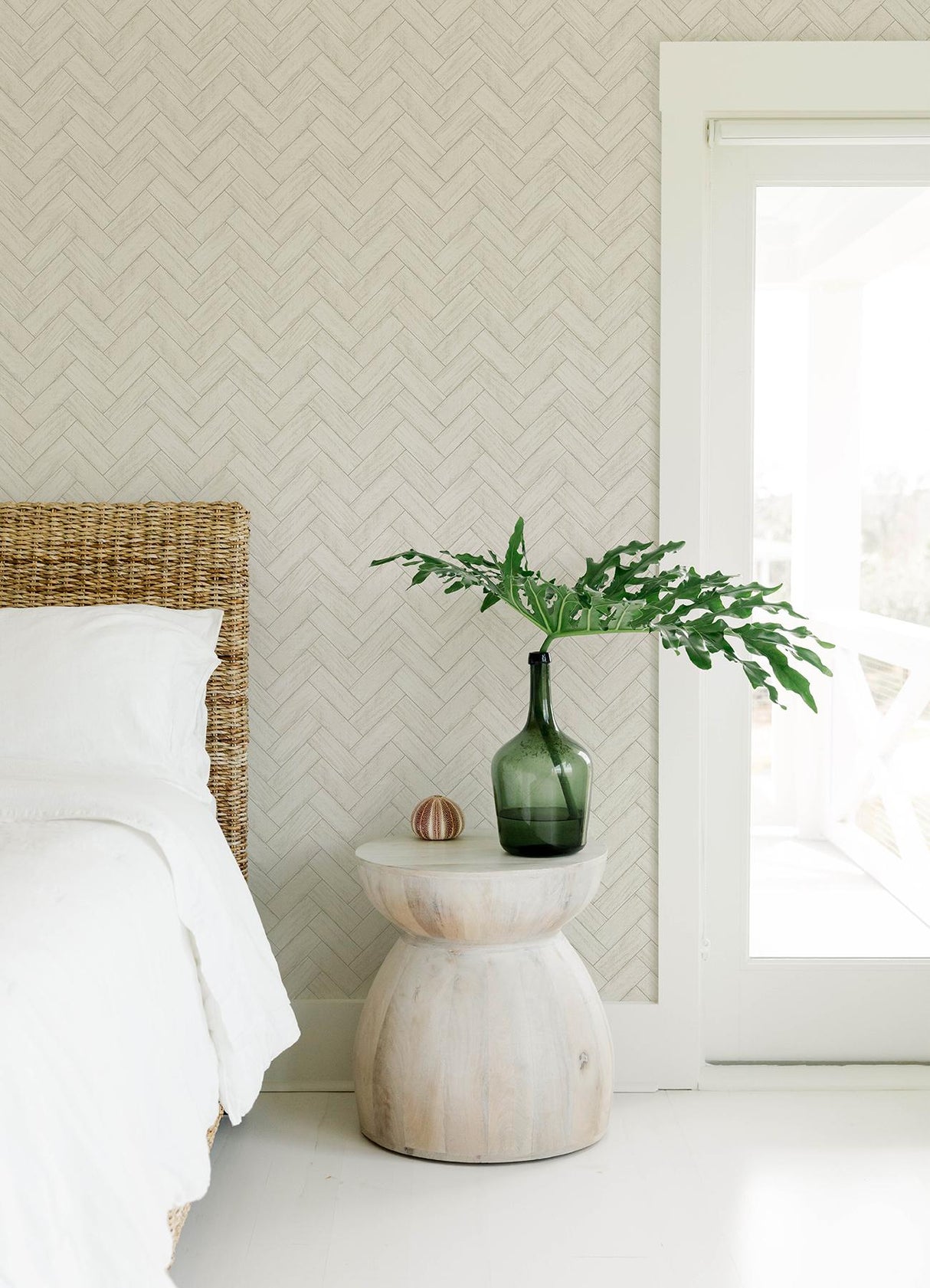 York Kaliko White Wood Herringbone Wallpaper
