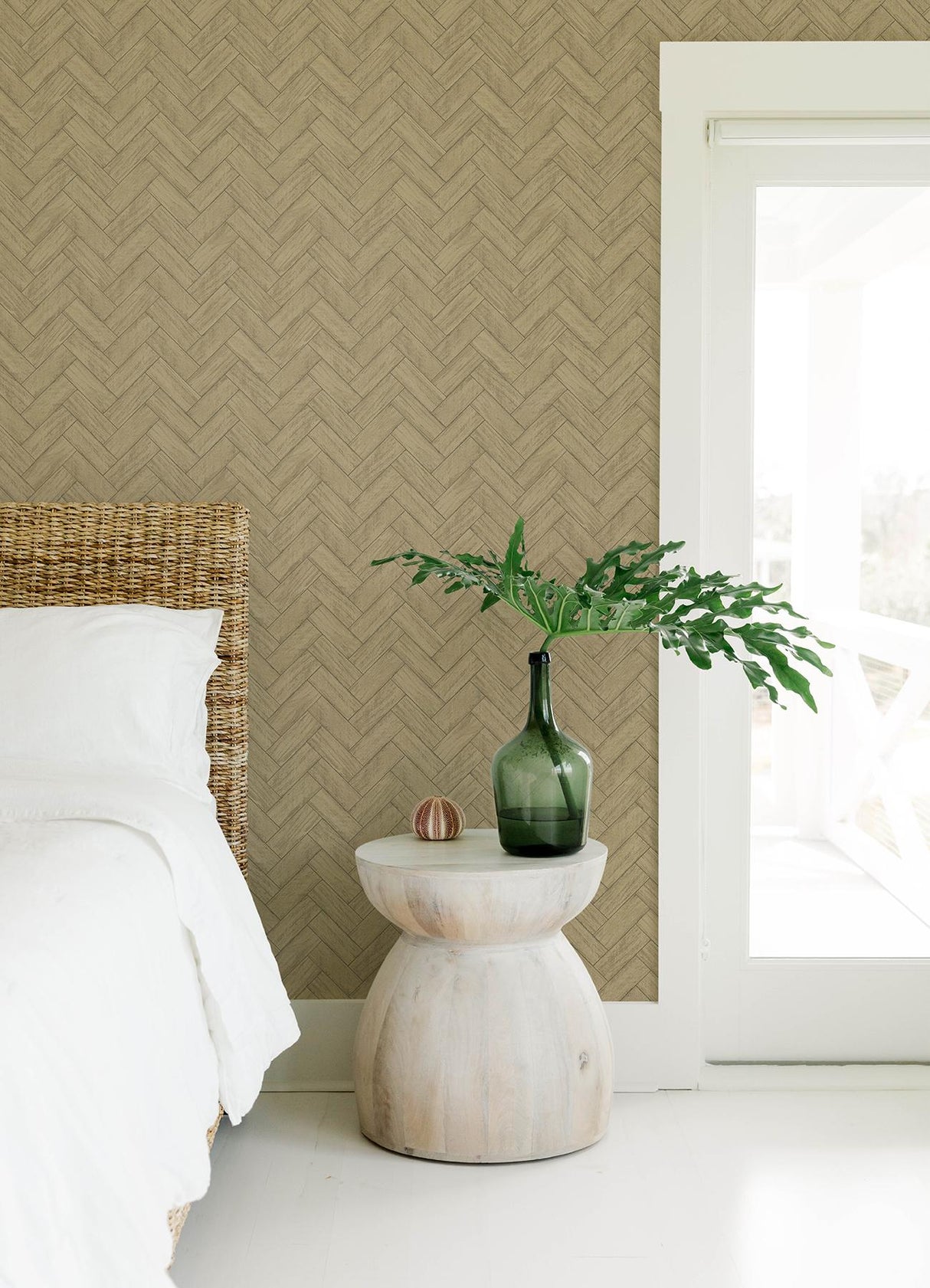 York Kaliko Neutral Wood Herringbone Wallpaper