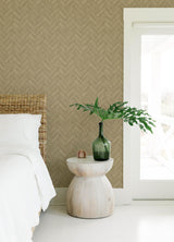 York Kaliko Neutral Wood Herringbone Wallpaper