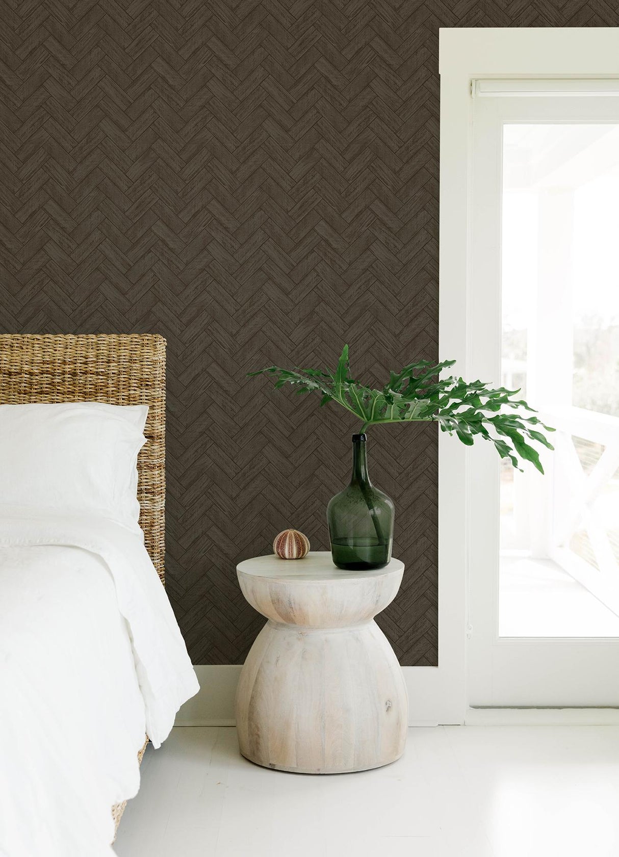 York Kaliko Charcoal Wood Herringbone Wallpaper