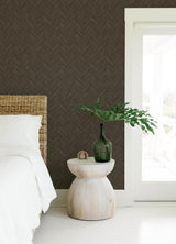 York Kaliko Charcoal Wood Herringbone Wallpaper