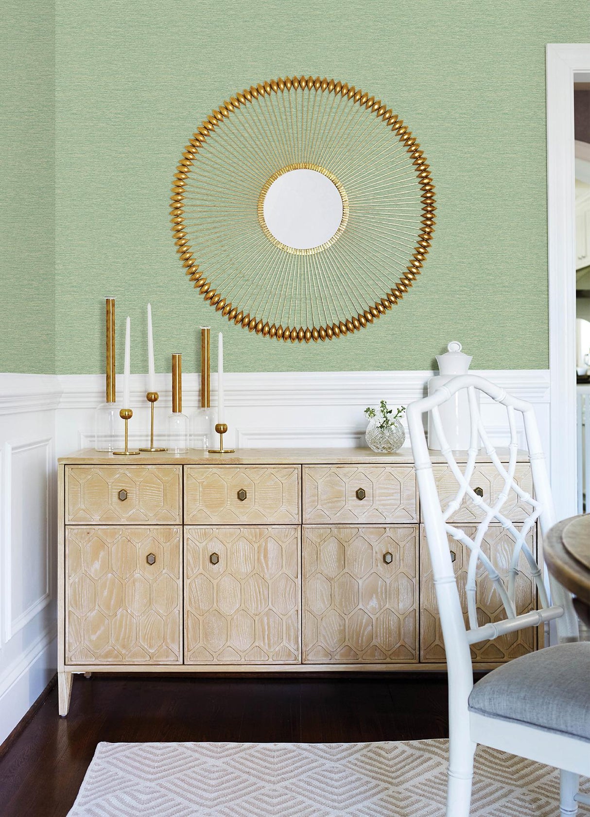 York Gump Green Faux Grasscloth Wallpaper