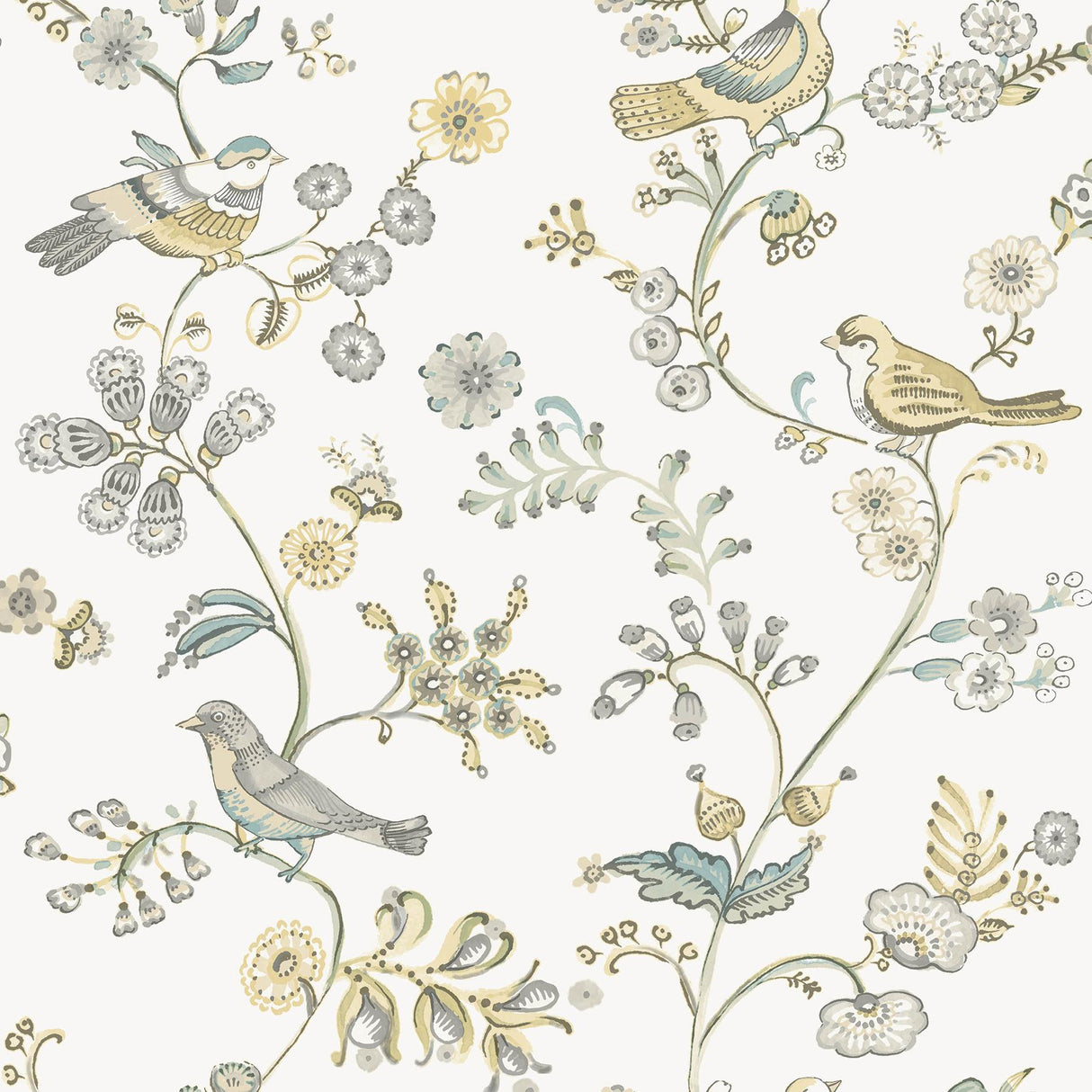 York Jinjur Light Yellow Bird Trail Wallpaper
