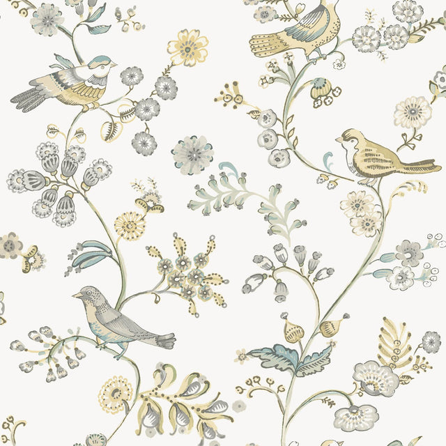 York Jinjur Light Yellow Bird Trail Wallpaper