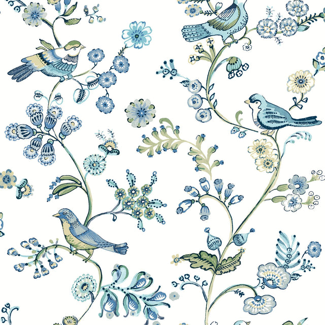York Jinjur Teal Bird Trail Wallpaper