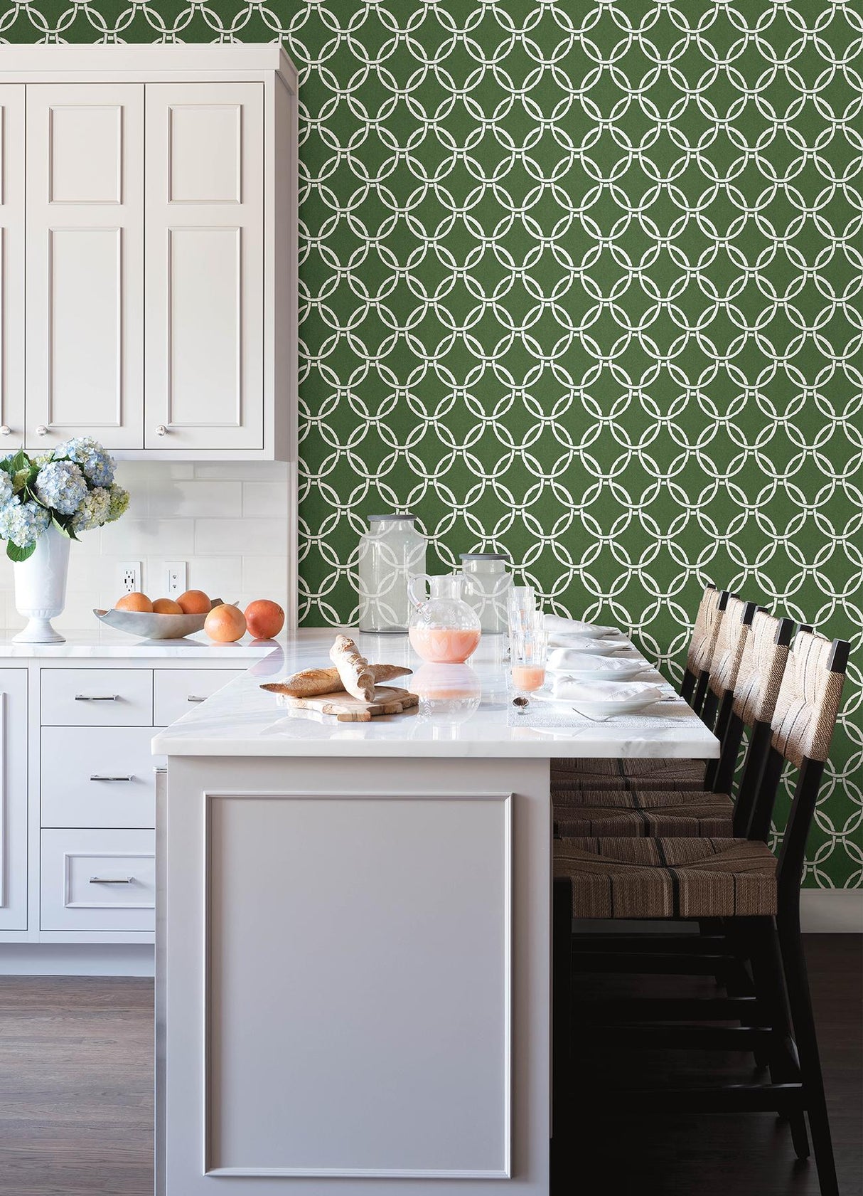 York Quelala Green Ring Ogee Wallpaper