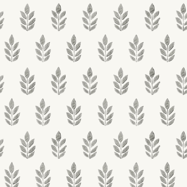 York Ervic Charcoal Leaf Block Print Wallpaper