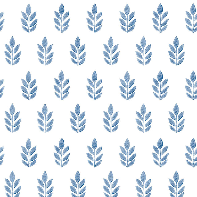 York Ervic Blue Leaf Block Print Wallpaper