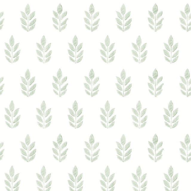 York Ervic Green Leaf Block Print Wallpaper