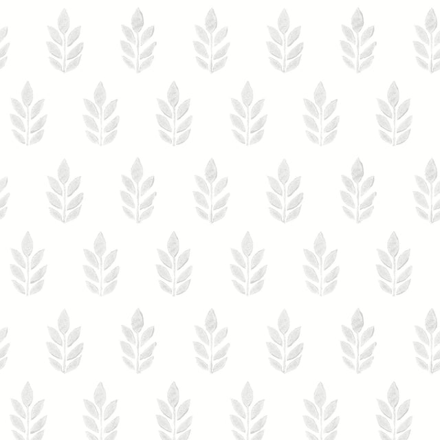 York Ervic Light Grey Leaf Block Print Wallpaper