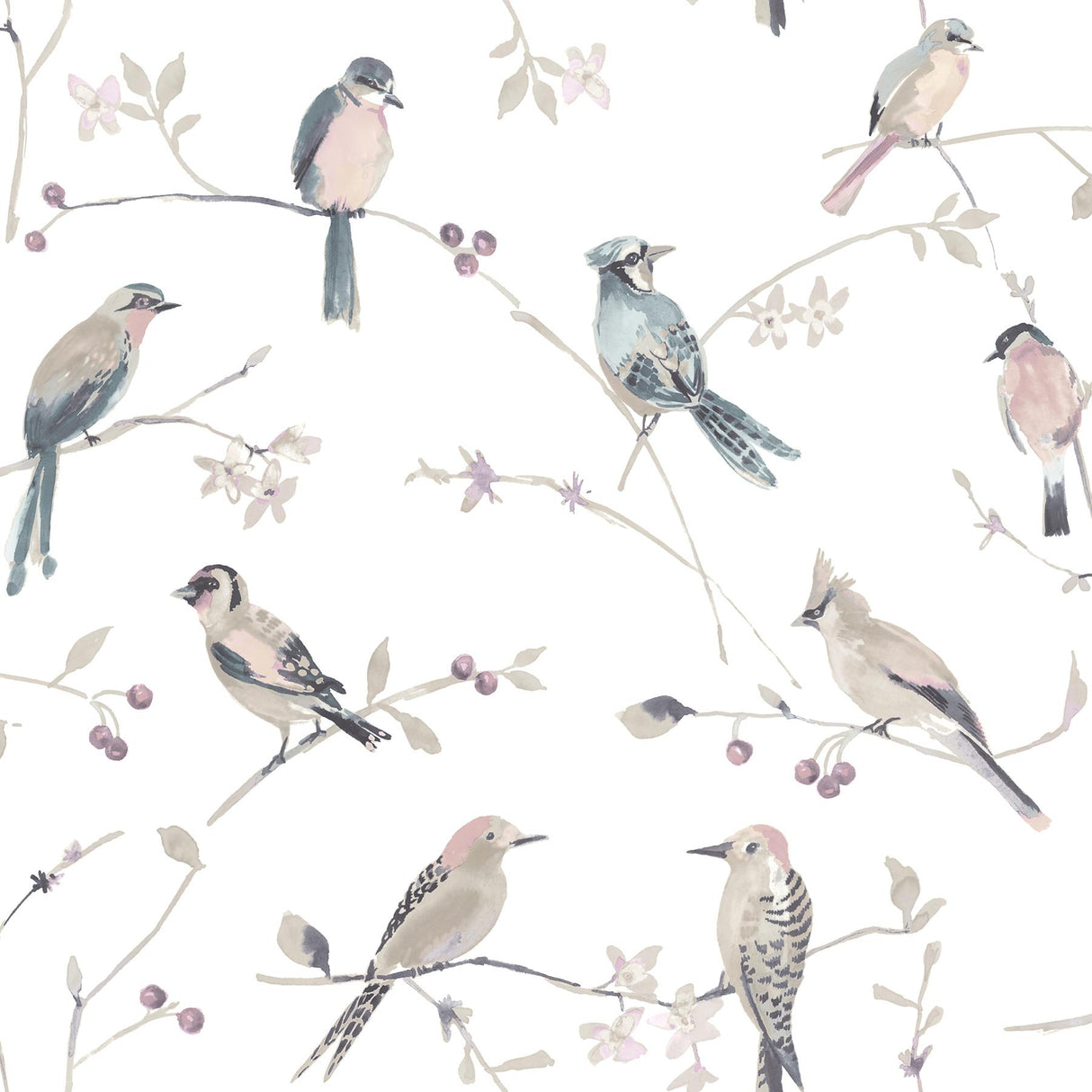 York Birdsong Mauve Trail Wallpaper