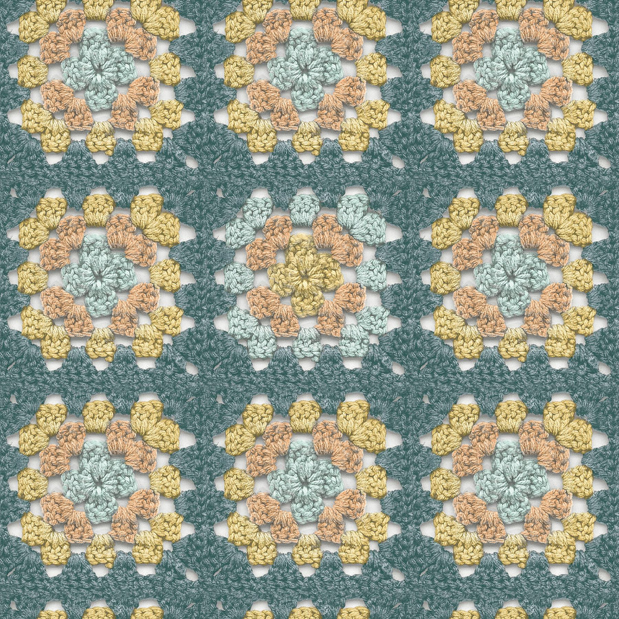York Maud Teal Crochet Geometric Wallpaper