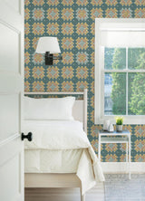 York Maud Teal Crochet Geometric Wallpaper
