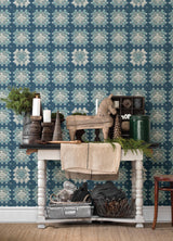York Maud Blue Crochet Geometric Wallpaper