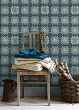York Maud Blue Crochet Geometric Wallpaper