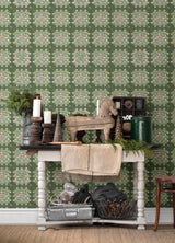 York Maud Green Crochet Geometric Wallpaper