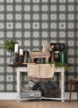 York Maud Grey Crochet Geometric Wallpaper