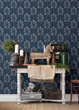York Plum Tree Dark Blue Botanical Wallpaper