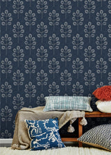 York Plum Tree Dark Blue Botanical Wallpaper
