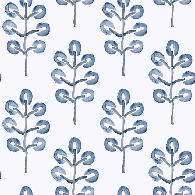 York Plum Tree Blue Botanical Wallpaper