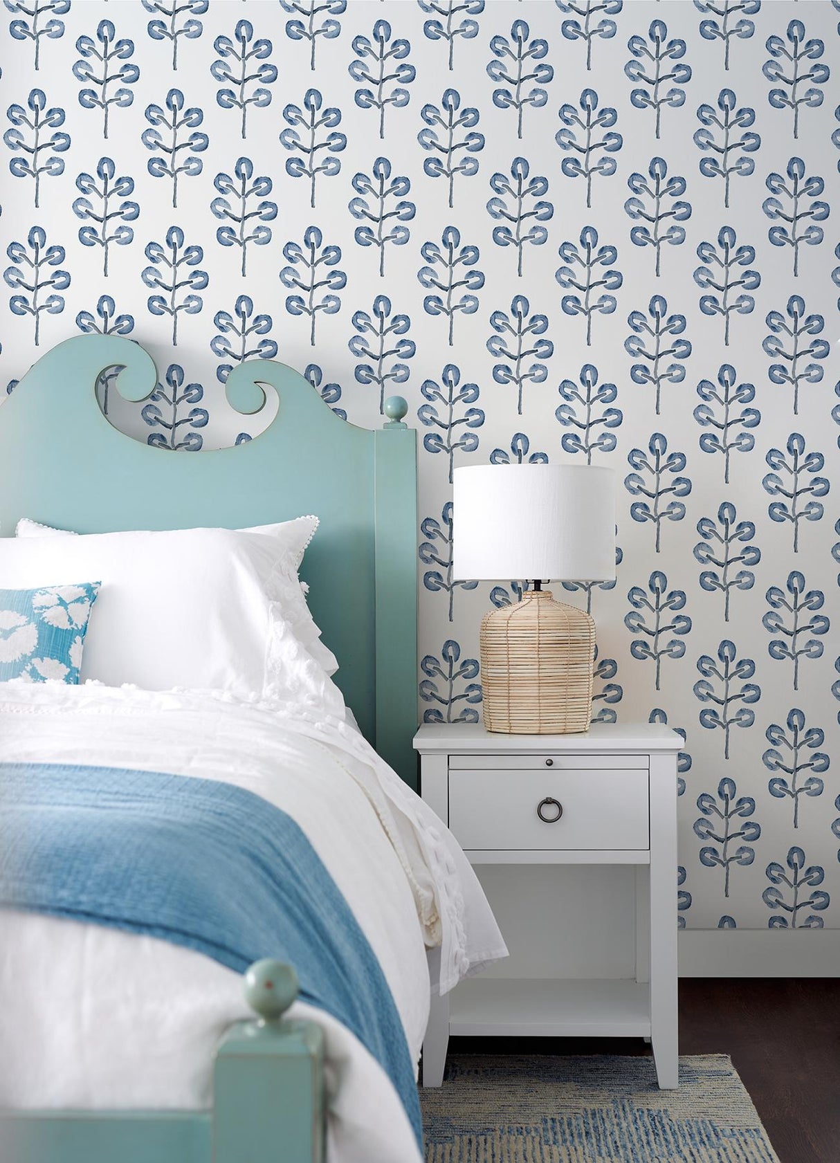 York Plum Tree Blue Botanical Wallpaper
