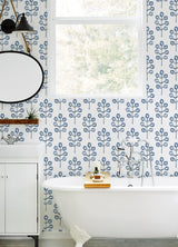 York Plum Tree Blue Botanical Wallpaper