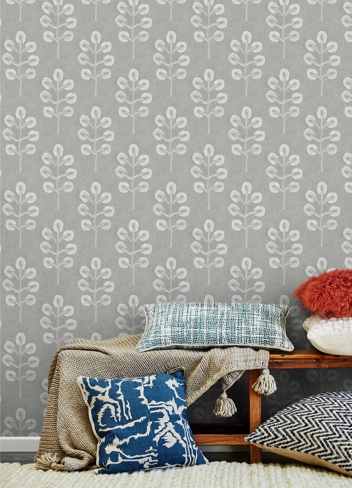 York Plum Tree Grey Botanical Wallpaper