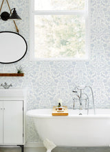 York Forest Dance Light Blue Damask Wallpaper