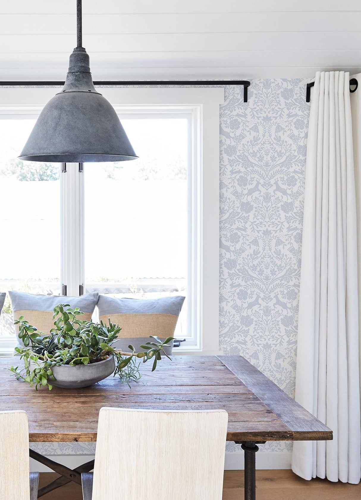 York Forest Dance Light Blue Damask Wallpaper